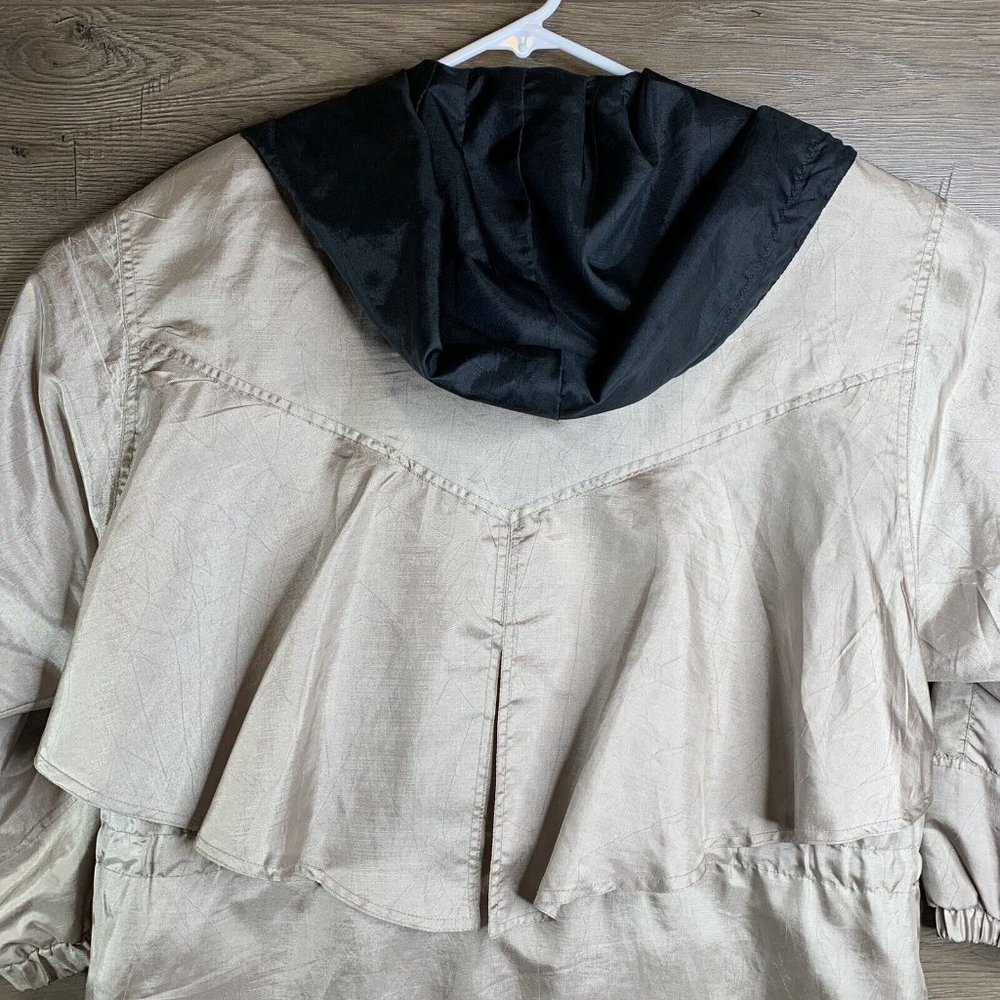 Optix by Julia Michaels Womans Windbreaker Coat Button-Up Pockets Hood Beige S - Picture 10 of 10